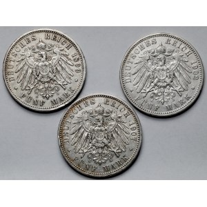 Niemcy, 5 marek 1899-1907 - zestaw (3szt)