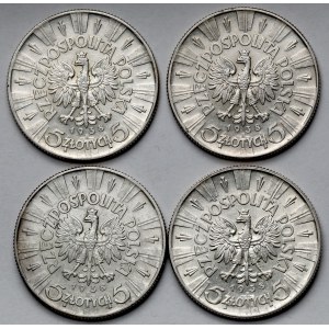 Piłsudski, 5 złotych 1938 - zestaw (4szt)