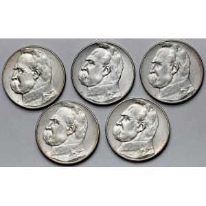 Piłsudski, 5 złotych 1938 - zestaw (5szt)