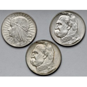 Piłsudski i Głowa Kobiety, 5 złotych 1933-1936 - w tym urzędowy 1934 (3szt)
