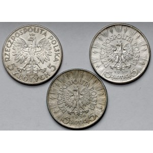 Piłsudski i Głowa Kobiety, 5 złotych 1933-1936 - w tym urzędowy 1934 (3szt)
