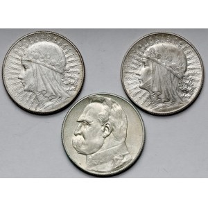 Piłsudski i Głowa Kobiety, 5 złotych 1932-1936 - zestaw (3szt)
