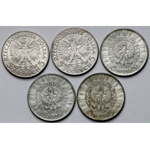 Piłsudski i Głowa Kobiety, 5 złotych 1933-1936 - zestaw (5szt)