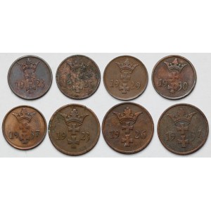 Gdańsk, 1 - 2 fenigi 1923-1937 - zestaw (8szt)