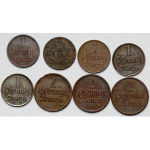 Gdańsk, 1 - 2 fenigi 1923-1937 - zestaw (8szt)