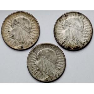 Głowa Kobiety, 10 złotych 1932-1933 - zestaw (3szt)