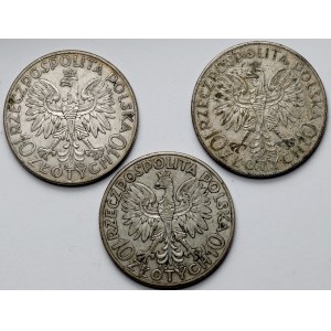 Głowa Kobiety, 10 złotych 1932-1933 - zestaw (3szt)