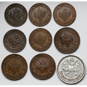 Rosja, od 1 do 50 kopiejek 1908-1914 - zestaw (9szt)