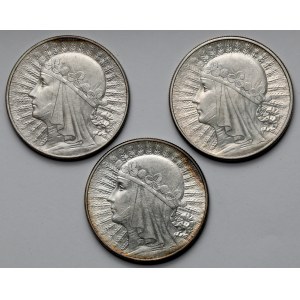 Głowa Kobiety, 10 złotych 1932-1933 - zestaw (3szt)