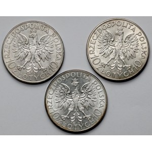 Głowa Kobiety, 10 złotych 1932-1933 - zestaw (3szt)