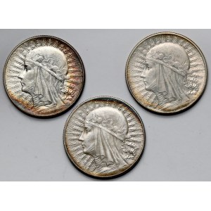 Głowa Kobiety, 5 złotych 1932-1934 - zestaw (3szt)