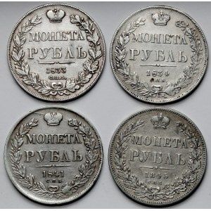Rosja, Ruble 1833-1845 - zestaw (4szt)