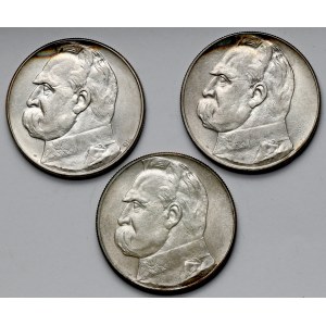 Piłsudski, 10 złotych 1934-1939 w tym Strzelecki i Urzędowy - zestaw (3szt)