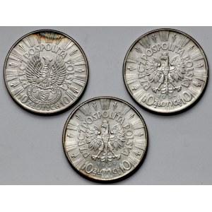 Piłsudski, 10 złotych 1934-1939 w tym Strzelecki i Urzędowy - zestaw (3szt)