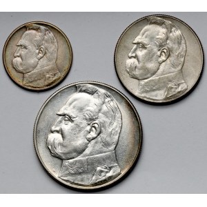 Piłsudski, 2 - 10 złotych 1934-1936 w tym Urzędowy - zestaw (3szt)