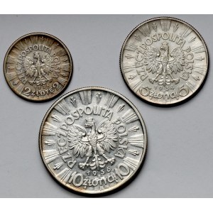 Piłsudski, 2 - 10 złotych 1934-1936 w tym Urzędowy - zestaw (3szt)