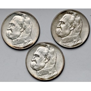 Piłsudski, 5 złotych 1934-1936 w tym urzędowy - zestaw (3szt)