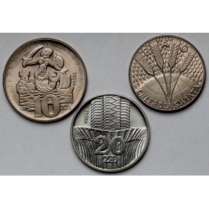 Próby CuNi, 10 - 20 złotych 1965-1973 - zestaw (3szt)
