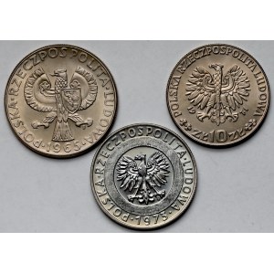 Próby CuNi, 10 - 20 złotych 1965-1973 - zestaw (3szt)