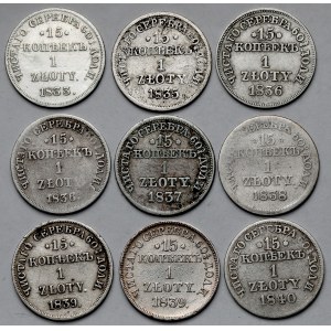 15 kopiejek = 1 złoty 1833-1840 - zestaw (9szt)