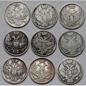 15 kopiejek = 1 złoty 1833-1840 - zestaw (9szt)