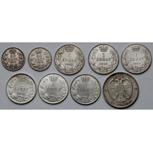 Jugosławia, Serbia, 50 para - 20 dinarów 1897-1938 - zestaw (9szt)