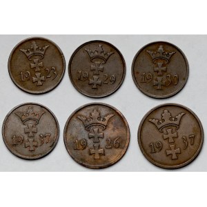 Gdańsk, 1 - 2 fenigi 1923-1937 - zestaw (6szt)
