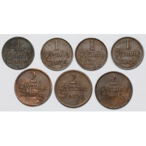 Gdańsk, 1 - 2 fenigi 1923-1937 - zestaw (7szt)