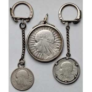 Breloczki WARMET i Przywieszka z 2 - 10 złotych Głowa Kobiety - zestaw (3szt)