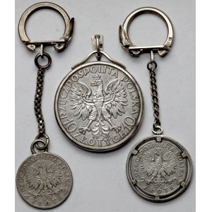 Breloczki WARMET i Przywieszka z 2 - 10 złotych Głowa Kobiety - zestaw (3szt)