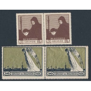 Polska, 1 i 10 groszy Na Biednych 1916 (2x2)