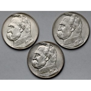Piłsudski, 10 złotych 1939 - zestaw (3szt)