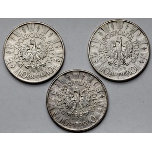 Piłsudski, 10 złotych 1939 - zestaw (3szt)