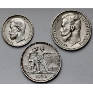 Rosja, 50 kopiejek i Ruble 1912-1924 - zestaw (3szt)