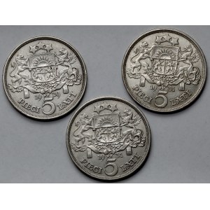 Łotwa, 5 lati 1929-1931 - zestaw (3szt)