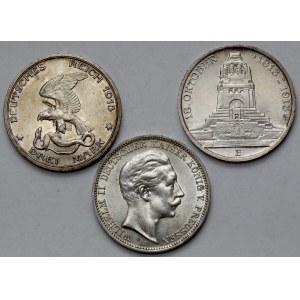 Niemcy, 3 marki 1909-1913 - zestaw (3szt)