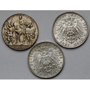 Niemcy, 3 marki 1909-1913 - zestaw (3szt)