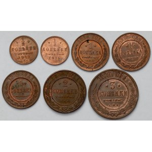 Rosja, od 1/2 do 3 kopiejki 1910-1916 - zestaw (7szt)