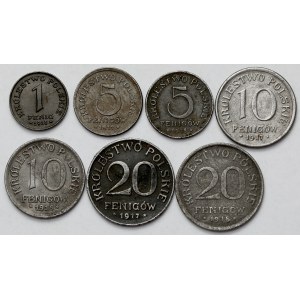 Królestwo Polskie, 1 - 20 fenigów 1917-1918 - zestaw (7szt)