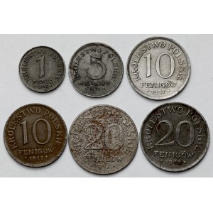 Królestwo Polskie, 1 - 20 fenigów 1917-1918 - zestaw (6szt)