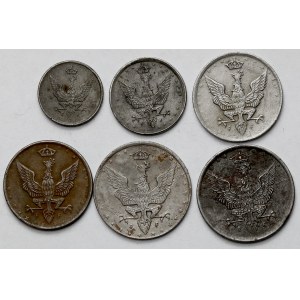 Królestwo Polskie, 1 - 20 fenigów 1917-1918 - zestaw (6szt)