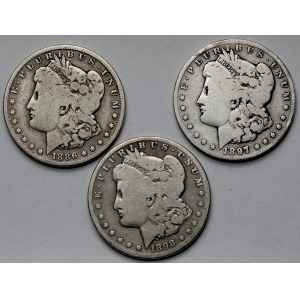 USA, Dolar 1886-1898 - Morgan Dollar - zestaw (3szt)