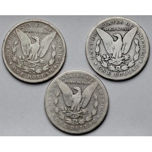 USA, Dolar 1886-1898 - Morgan Dollar - zestaw (3szt)