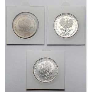 Próby SREBRO 100-500 złotych 1976-1982 - zestaw (3szt)