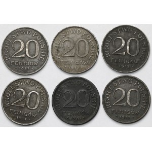 Królestwo Polskie, 20 fenigów 1917-1918 - zestaw (6szt)