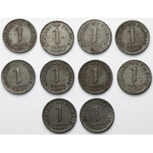 Królestwo Polskie, 1 fenig 1918 - w tym RZADKA - pakiet (10szt)