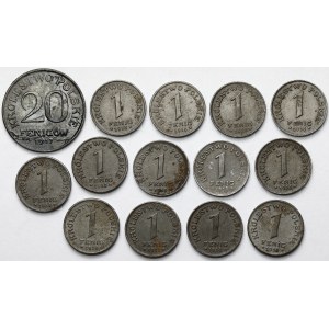 Królestwo Polskie, 1 - 20 fenigów 1917-1918 - zestaw (14szt)
