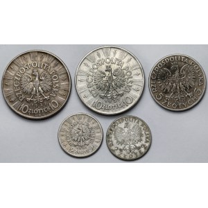 Piłsudski i Głowa Kobiety, 2 - 10 złotych 1933-1939 - zestaw (5szt)