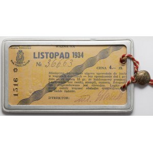 II RP, Miesięczna Legitymacja Ulgowa - Warszawa 1934
