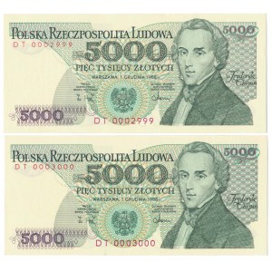 5.000 zł 1988 - DT 0002999 i 0003000 - ciekawa parka numerów w tym RADAR (2szt)